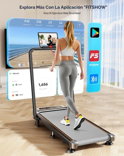 Miniatura 7 de Trisomy - Caminadora plegable con 10% de inclinación, 3.5 HP de bajo ruido con barra de asa, cinta de correr portátil 4 en 1 para debajo del Plateado