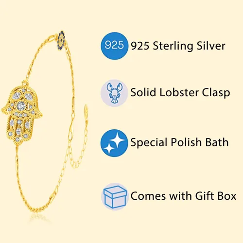 Miniatura 53 de Aniu Joyería de plata de ley 925 Hamsa de Fátima para mujer con circonita cúbica, viene con caja de regalo negra
