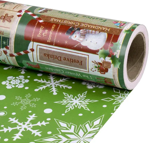 Miniatura 11 de RUSPEPA Reversible Christmas Wrapping Paper Roll, Mini Roll, Gingerbread Pinecone and Snowflake Design Gift Wrap for Christmas Presents, Winter