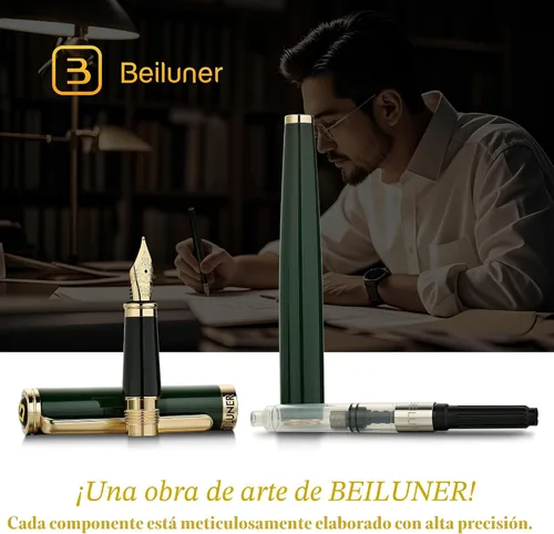 Miniatura 6 de BEILUNER Pluma estilográfica verde racing, impresionantes plumas de lujo con acabado de oro de 24 quilates, hermosa plumilla dorada de 24 quilates