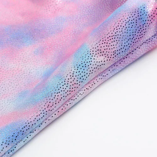 Miniatura 36 de HOZIY - Leotardos de gimnasia con pantalones cortos brillantes para niñas pequeñas; estampados de unicornio, aurora, arco iris, sirena, dinosaurio