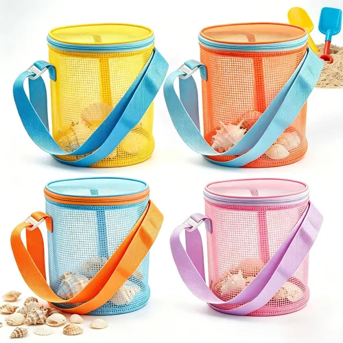 4 bolsas plegables de almacenamiento de juguetes, bolsas de conchas marinas de gran capacidad para la playa, bolsa de almacenamiento portátil de