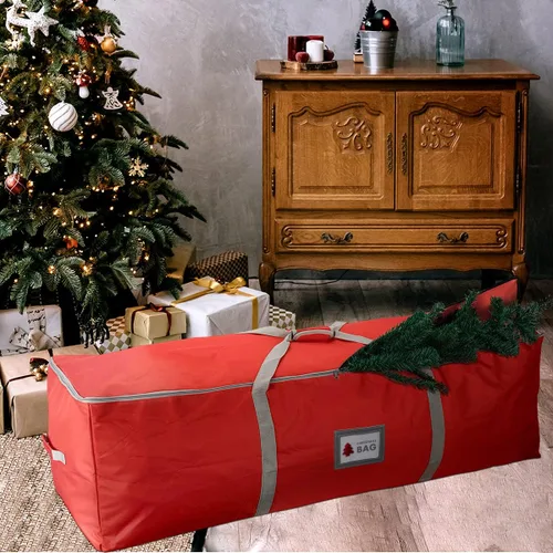 Miniatura 2 de Bolsa de almacenamiento para árbol de Navidad Oxford resistente con asas extra acolchadas, bolsa de almacenamiento impermeable Oxford para árbol Rojo