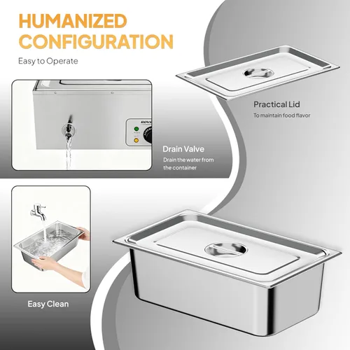 Miniatura 4 de ROVSUN Calentador de alimentos comercial de 21 cuartos de galón, calentador eléctrico de acero inoxidable de 110 V Bain Marie, mesa de vapor