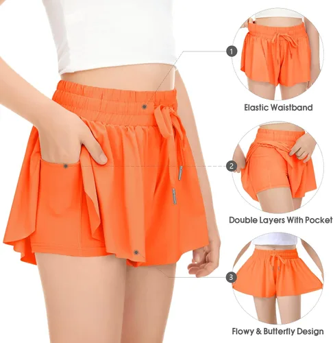 Miniatura 3 de Paquete de 2 pantalones cortos de mariposa para niños y niñas, pantalones cortos holgados con bolsillo 2 en 1, pantalones cortos deportivos