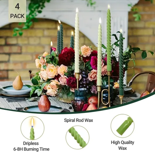 Miniatura 5 de Velas cónicas en espiral de 10 pulgadas para decoración del hogar, paquete de 4 candelabros con degradado verde para cenas, fiestas, bodas