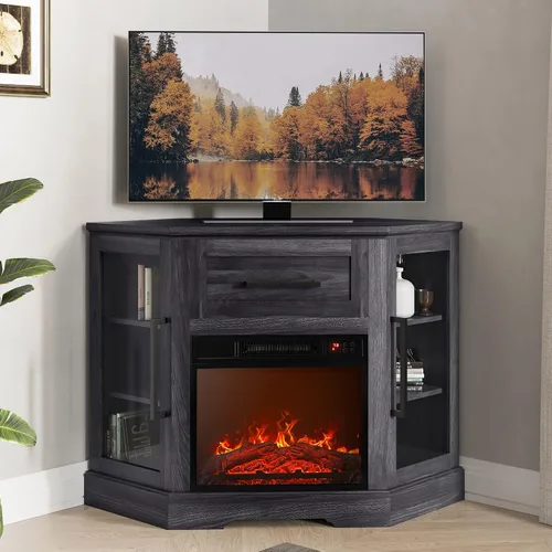 Miniatura 11 de BELLEZE Soporte de TV de esquina de 43 pulgadas con calentador eléctrico de chimenea de 18 pulgadas para televisores de hasta 43 pulgadas, moderno
