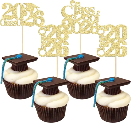 Miniatura 21 de 24 piezas 2026 decoraciones para cupcakes de graduación 2026 con purpurina clase de 2026 para graduación de graduación para felicitaciones 2026