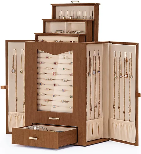 Homde Organizador de joyas con ganchos transparentes para collares de ventana, regalo para mujeres, caja de joyería para collares, anillos, aretes,