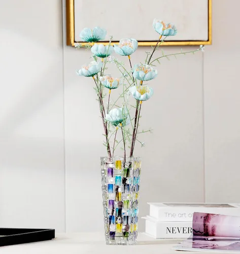 Miniatura 8 de Magcolor Jarrón de vidrio tejido azul pintado a mano - Florero de cristal - 7.7 pulgadas, Florero de vidrio para plantas para arreglos florales