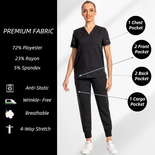 Miniatura 6 de PuriPure Conjunto de ropa quirúrgica para mujer, uniforme de enfermera, pantalones deportivos clásicos con cuello en V y pantalones quirúrgicos