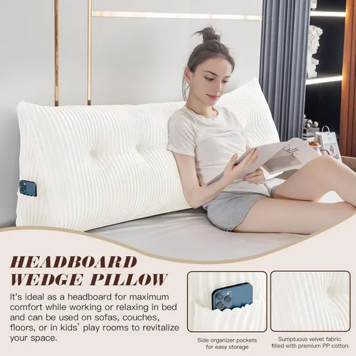 Miniatura 5 de Almohada Triangular Grande para Cabecera en Forma de Cuña para Descanso en Cama y Lectura; Almohada para el Respaldo con Soporte y Posicionamiento