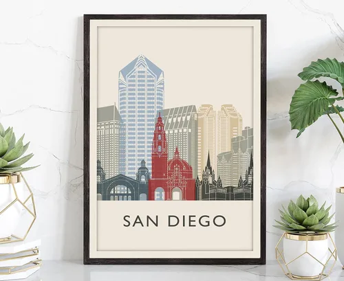 Miniatura 29 de Póster de ilustración de Albuquerque, póster de horizonte de Albuquerque, impresión de paisaje urbano y monumento, ilustración de arte de pared