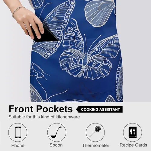 Miniatura 5 de MUSM Apron for Adults - 27.6 X 31.5 Inch, Heavy-Duty Polyester Aprons with Two Large Pockets, Waterproof Several Butterfly Lines Kitchen Apron for