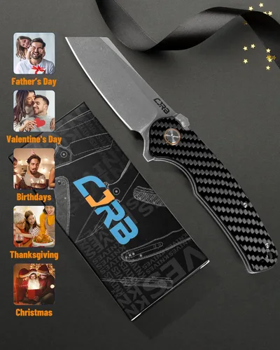 Miniatura 7 de Cuchillo táctico CJRB Crag, cuchillo plegable de bolsillo Cleaver con hoja de acero AR-RPM9 lavado a la piedra y mango de fibra de carbono
