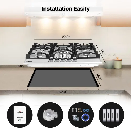 Miniatura 7 de ThermoMate Light 30 Pulgadas de Cocina de Gas, Estufa de Gas Integrada con 5 Quemadores de Alta Eficiencia, NG/GLP Convertible de Acero Inoxidable