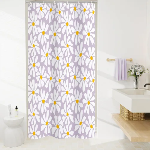 Miniatura 27 de Litabel Cortina de Ducha Pequeña para Cabina 36 x 72 pulgadas, Cortina de Ducha Estrecha de Tela Floral de Media Margarita para Baño Femenino, Juego