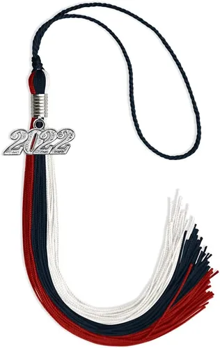 Miniatura 60 de Endea Graduation Borla de triple color con gota de fecha plateada (negro/dorado/granate, 2020)