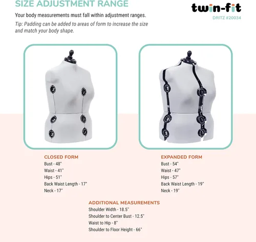 Miniatura 4 de Dritz Soporte ajustable de triple cápsula, forma de vestido de figura completa, gris plateado y forma de vestido ajustable para coser, mediano