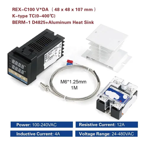 Miniatura 2 de Rex-C100 Intelligent Temperature Controller Package with K-Type Thermocouple Heat Sink and 25da/40da/60da Solid State Relay