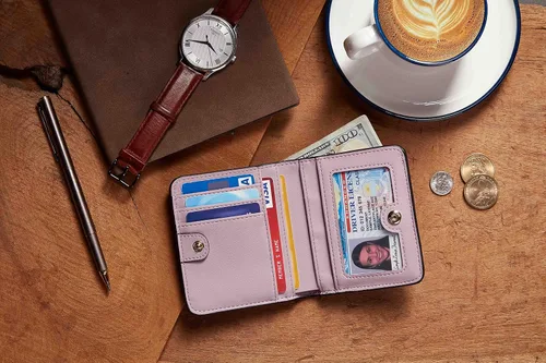 Miniatura 6 de Gostwo - Cartera compacta de piel genuina de lujo para mujer con bloqueo de RFID y ventana de identificación
