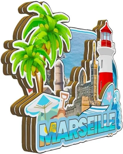 Miniatura 2 de Marsella Francia imán de nevera de madera 3D hitos de viaje coleccionables recuerdos decoración hecha a mano -3956