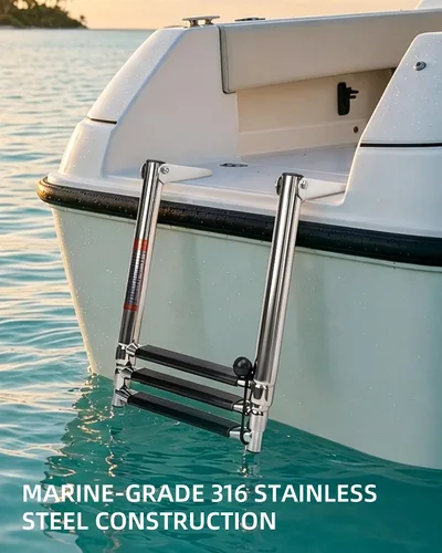 Miniatura 6 de Escalera telescópica para barco de 3 escalones, acero inoxidable 316 de grado marino, capacidad de 900 libras, peldaños antideslizantes y pasamanos