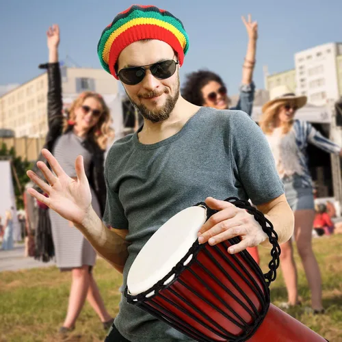 Miniatura 5 de ArtCreativity Set de tambor Djembe de madera de 16 pulgadas con baquetas, diseño de tambor africano de madera marrón rústico, instrumento musical