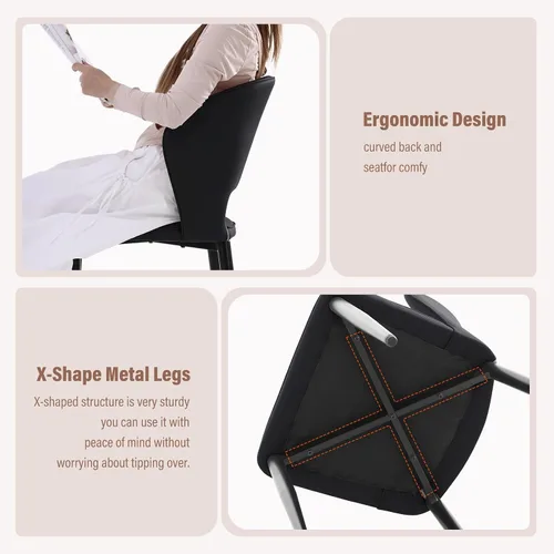 Miniatura 2 de Lamberia Juego de 2 sillas de comedor modernas para cocina y comedor con asiento acolchado de cuero sintético y patas de metal, color negro, juego