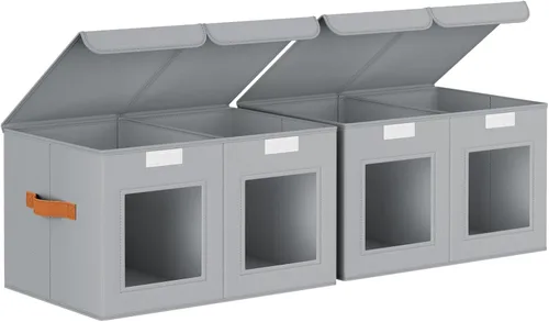 Miniatura 13 de Homsorout Contenedores grandes de almacenamiento para armario, organizador de ropa plegable dividido con tapas y doble ventana, contenedores Beige