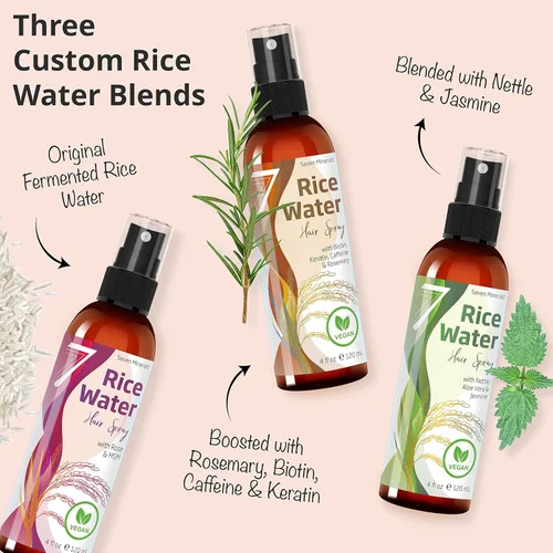 Miniatura 5 de Seven Minerals Spray de agua de arroz para el crecimiento del cabello, fermentado con agua de rosas, aloe vera y MSM, vegano, no grasoso, ligero, 4