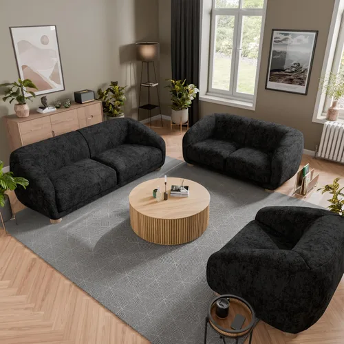 Furniture of America Amara Modern - Juego de sofá tapizado de felpilla de 3 piezas con reposabrazos inclinados, sillón de madera, sofá biplaza y