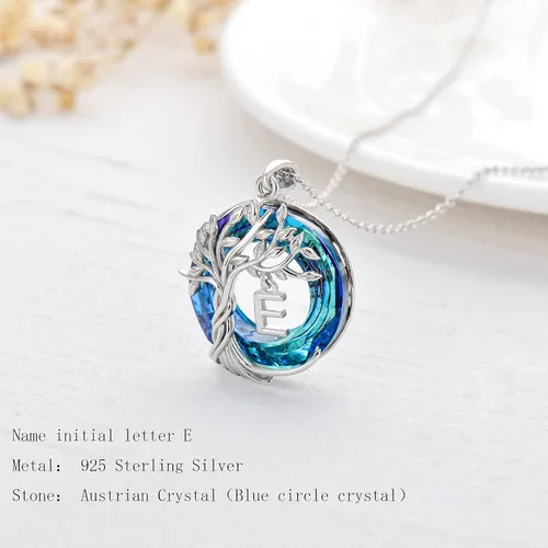 Miniatura 4 de TOUPOP Collar con inicial de árbol de la vida para mujer, plata de ley 925 con dije de letra A a Z con dije de inicial con cristal de círculo azul