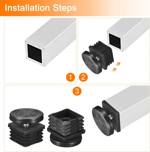 Miniatura 5 de uxcell 4 piezas de insertos para tubos cuadrados con patas niveladoras, para tubo cuadrado de 1.57 x 1.57 pulgadas, rosca M8-0.049 in de plástico