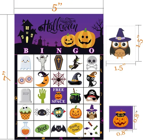 Miniatura 2 de Funnlot - Juego de bingo de Halloween para 24 jugadores - Juegos de fiesta para niños, aula escolar, actividades familiares - Tarjetas de bingo
