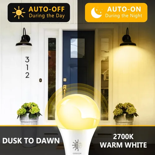 Miniatura 2 de Gonhom Paquete de 2 Bombillas de Luz del Atardecer al Amanecer para Exteriores, Blanco Cálido 2700K, 720LM, 9W (Equivalente a 60W) A19 E26 Bombillas