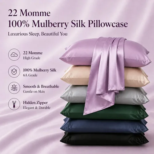 Miniatura 2 de Funda de almohada de seda morada para cabello y piel fabricada en EE. UU., fundas de almohada de seda pura de 22 mommes Queen con cremallera, grado