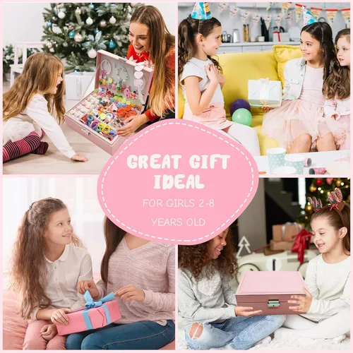 Miniatura 6 de Joyero con accesorios para el cabello para niñas, pinzas para el cabello, pasadores, lazos para el cabello, lazos, anillos de juguete, pulseras