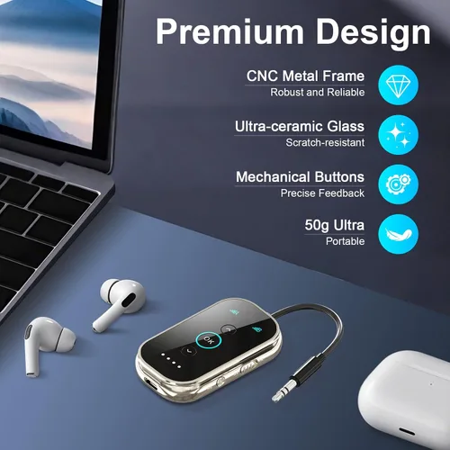 Miniatura 4 de Ultra Xmagpot Transmisor Receptor Bluetooth 5.4 - Aluminio CNC y Vidrio Cerámico Enlace Dual para 2 AirPods/Auriculares Audio aptX Adaptativo/HD