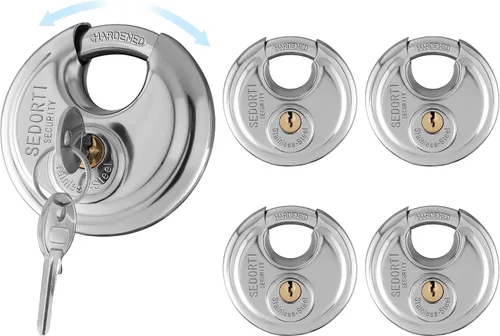 Miniatura 6 de SEDORTI Paquete de 10 candados de disco con llaves iguales, 2-3/4 pulgadas de ancho, cerradura redonda de acero inoxidable 304, cerradura