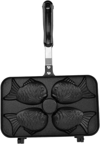 Miniatura 9 de Taiyaki - Máquina para hacer gofres, antiadherente con mango largo, mini molde para pasteles en forma de pez, 4 rejillas Taiyaki con forma de pez