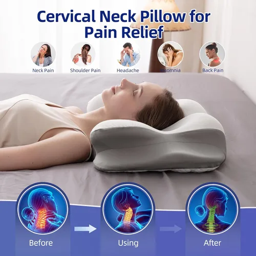 Miniatura 6 de FUNCCUBE Almohada cervical para el cuello – Almohadas de espuma viscoelástica para aliviar el dolor dormir con funda de almohada refrescante, Reina