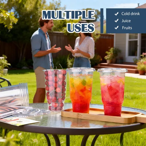 Miniatura 4 de Vasos de plástico transparente de 32 onzas con tapas, 40 vasos desechables para bebidas frías, postres, helado, café helado, té con leche