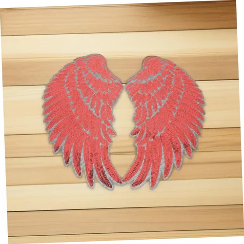 Miniatura 5 de Red Embroidered Sequin Angel Wings Patches 2 Pairs Iron-on Adhesive Backing Appliques for Clothing Backpacks Jackets DIY Craft Party Decorations