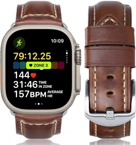Miniatura 15 de HUAFIY Compatible para Correas de Apple Watch 42mm 44mm 45mm 46mm 49mm 38mm 40mm 41mm, Correa de Cuero Genuino para iWatch Serie 11/10/9/8, 7, 6, 5