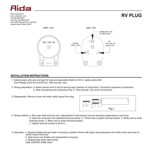 Miniatura 9 de AIDA Enchufe de repuesto para autocaravana de 30 amperios y 125 V, enchufe de ángulo resistente NEMA TT-30P, grado industrial autoconectado a tierra