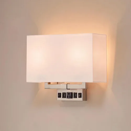 Miniatura 11 de LEDMyplace - Lámpara de pared LED de 2 luces, 120 V, base E26, cuerpo de hierro y pantalla de tela blanca, certificación UL, acabado de níquel