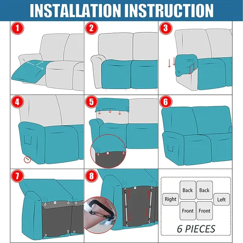 Miniatura 7 de Funda para sofá reclinable de 2/3 plazas, de piel sintética, impermeable, con bolsillo lateral, funda para sillón de masaje, protector de muebles