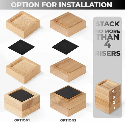 Miniatura 3 de Elevadores de cama, elevadores de muebles (juego de 8 - altura de 1") se pueden ajustar a 2'', 3'' o 4'', elevadores de muebles elevadores, madera