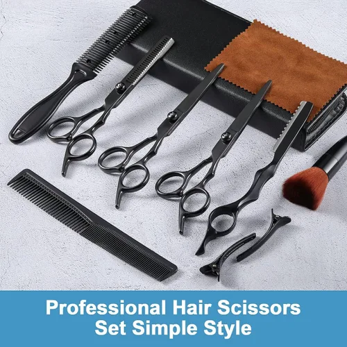 Miniatura 2 de Juego de 11 tijeras profesionales para el cabello, suministros de peluquería de acero inoxidable, incluyendo tijeras rectas, tijeras para adelgazar